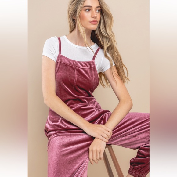 21 Fabulous Stretch Velvet Pleated Overall Jumpsuit - Picture 6 of 6